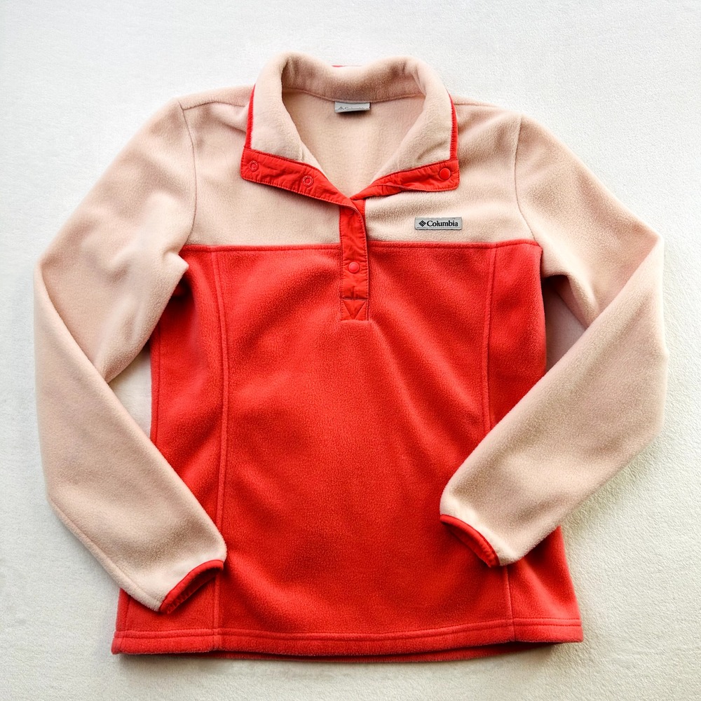 Columbia Sweater Womens Small Pink Fleece Outdoors Snap Button Sweatshirt Ladies